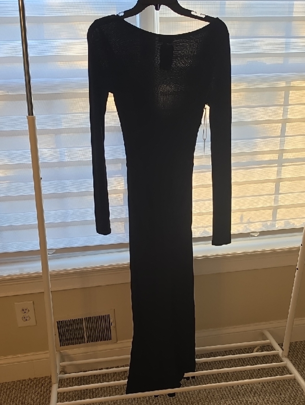 STAUD Gres Draped Long Sleeve Black Midi Dress Size S $395 - Picture 4 of 6
